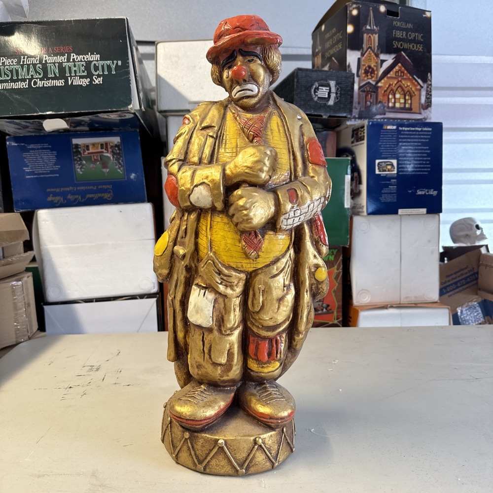 Vintage 1967 Chalkware Sad Crying Clown Progressive Art Products Inc 18"  EUC